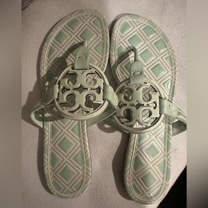 Tory Burch Miller Metal-Logo Sandal - Rare Mint Green/White Design